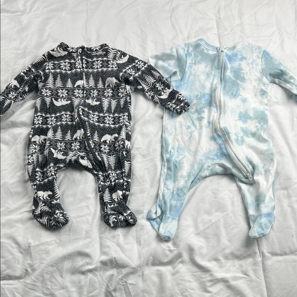 Old Navy Black White Fair Isle &‎ Light Blue Tie-Dye Baby One-Pieces (2)